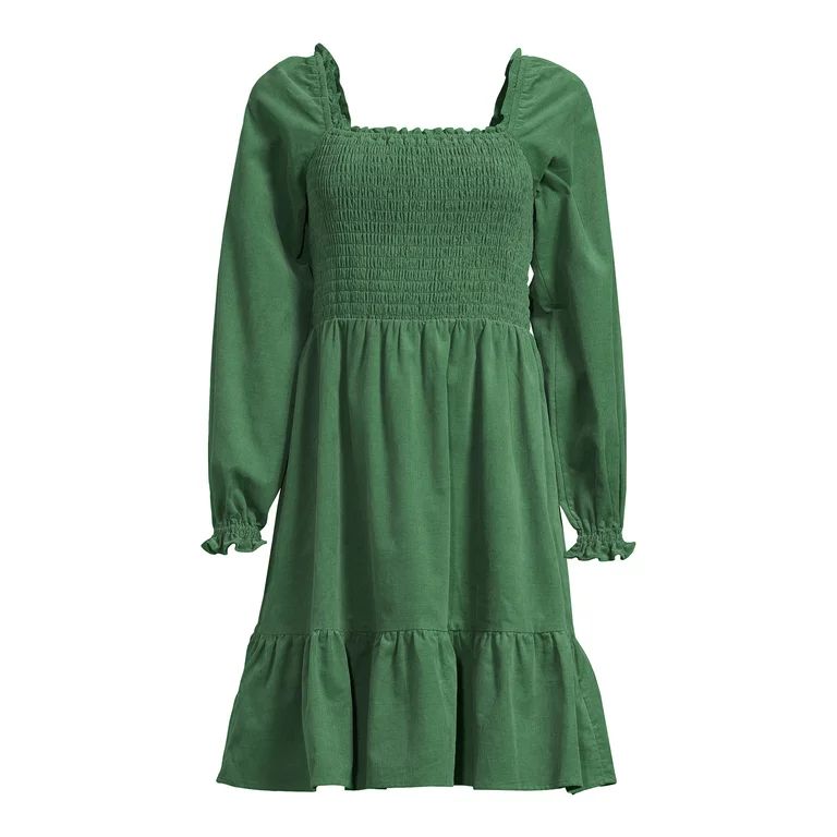 Time and Tru Women's Smocked Square Neck Corduroy Dress | Walmart (US)