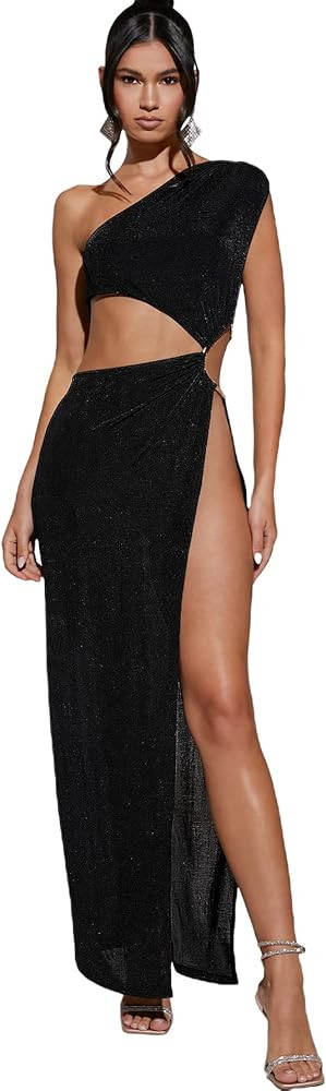 Verdusa Womens Cut Out One Shoulder Split Bodycon Cocktail Party Long Dress | Amazon (US)