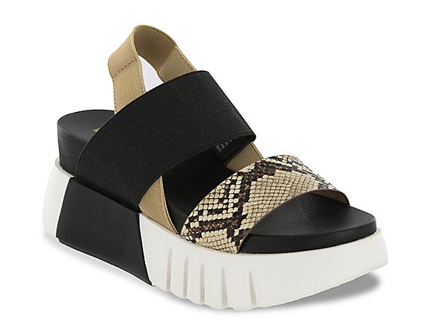 Mia Zofia Wedge Sandal - Women's - Black/Beige Snake Print | DSW