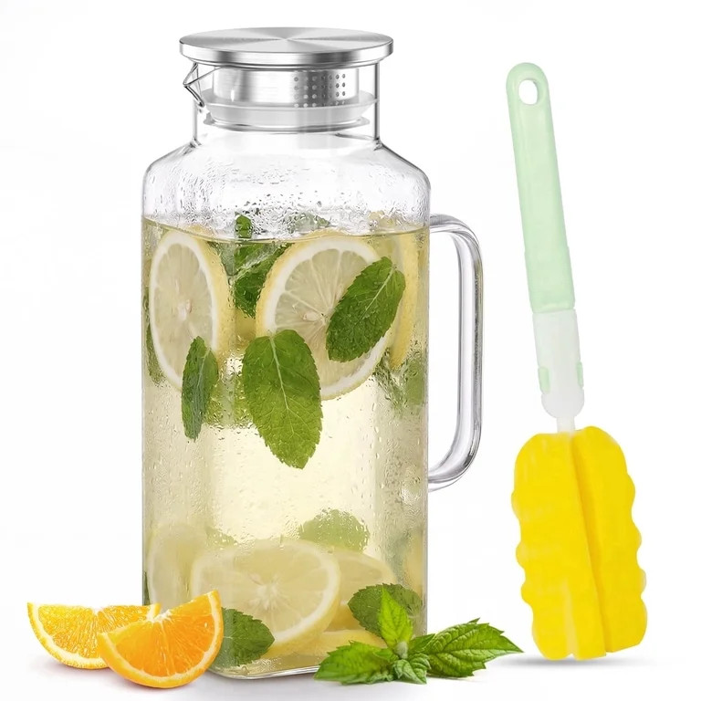 68 oz Glass Pitcher , 2 Liter Water Pitcher with Lid and Spout, Glass Carafe for Hot/Cold Water, ... | Walmart (US)