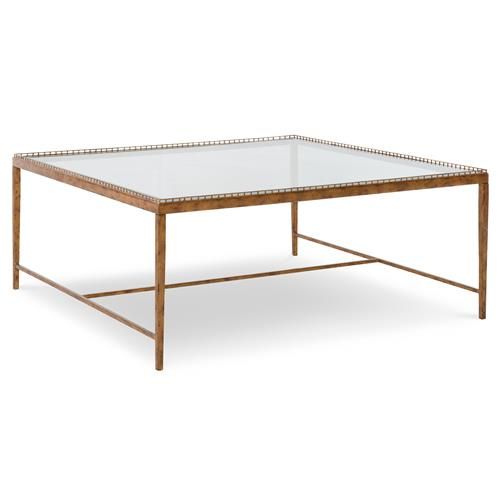 Century Logan Hollywood Regency Clear Tempered Glass Brass Metal Square Coffee Table | Kathy Kuo Home