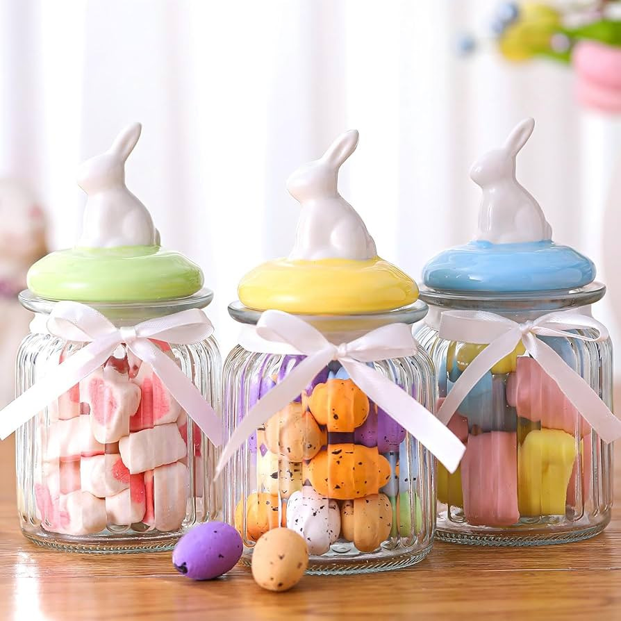 3 Pcs Easter Candy Jars with Cap 7.8 oz Bunny Rabbit Shape Clear Candy Jar Decorative Food Storag... | Amazon (US)