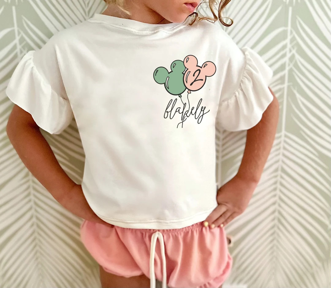Girls Custom Disney Birthday Balloon Tee,Kids Disney Birthday Vacation Tee,Disney Vacation Outfit... | Etsy (US)