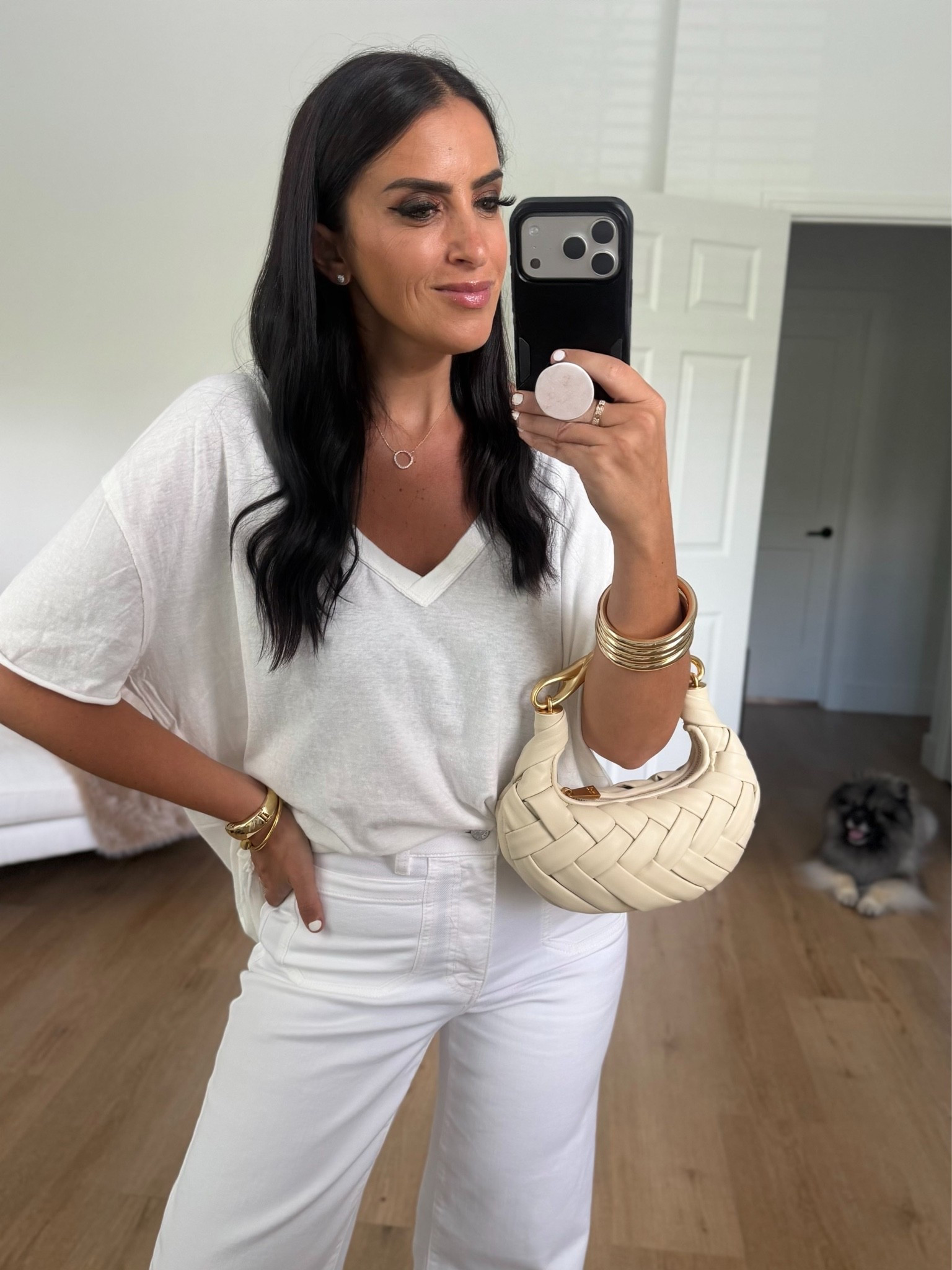 Free people v neck tee wearing size small but could have done an xs. Frame white jeans wearing size 27