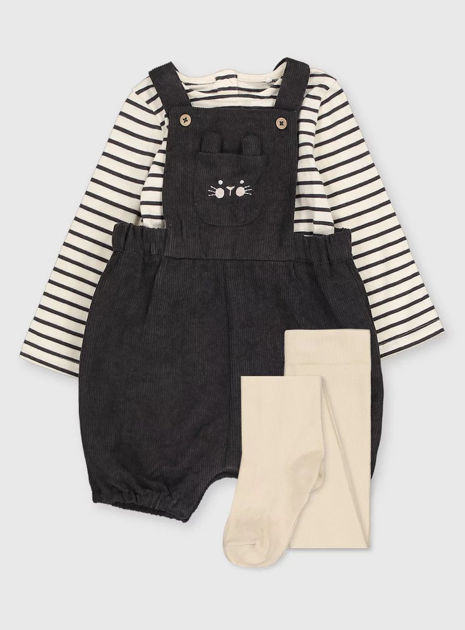 Charcoal Dungarees, Bodysuit & Tights (0-3 Years) | Tu Clothing