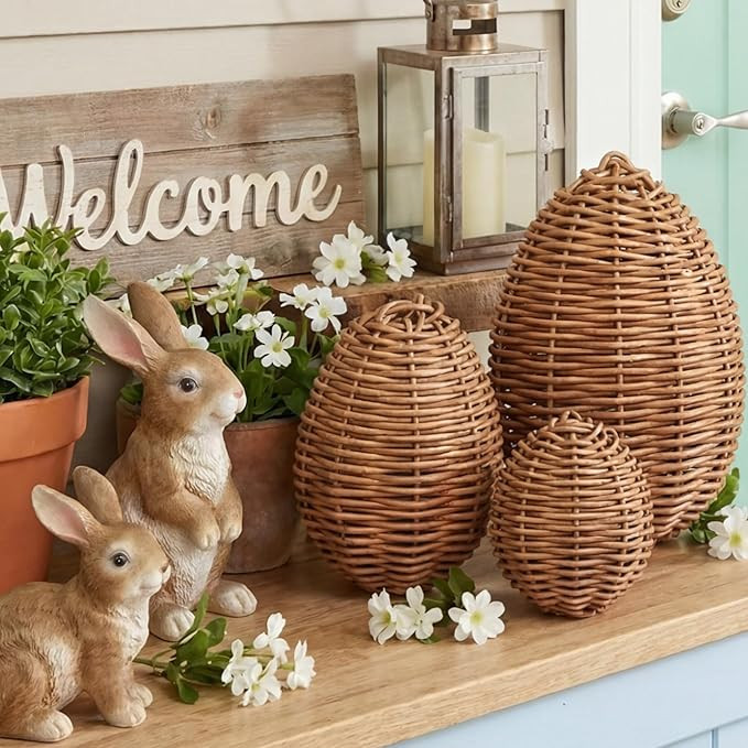 3 Pcs Rattan Easter Eggs Outdoor Decor Woven Easter Eggs Decorations Spring Decoration Statue Fig... | Amazon (US)