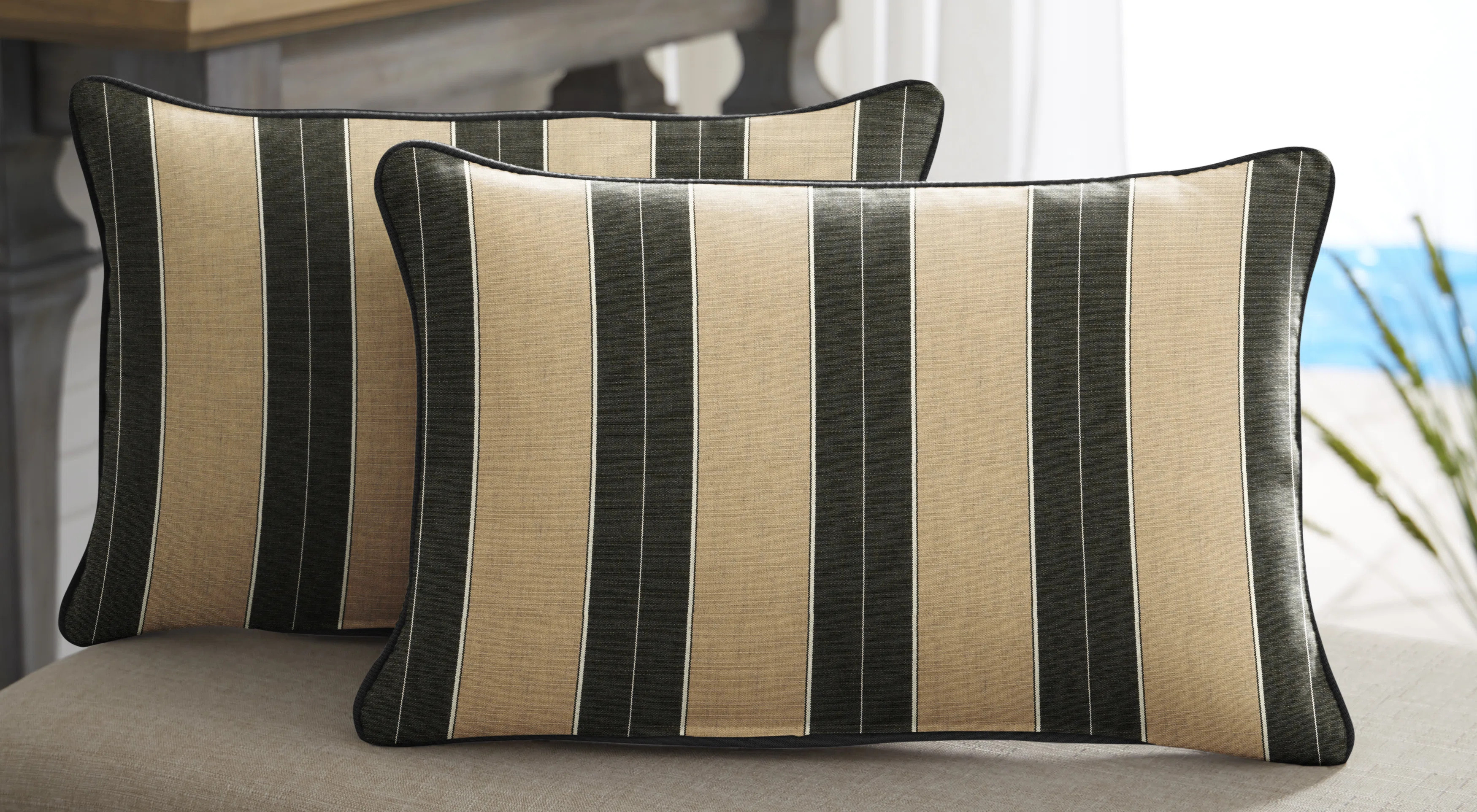 Striped Sunbrella® Indoor/Outdoor Reversible Throw Pillow (Set of 2) | Wayfair North America