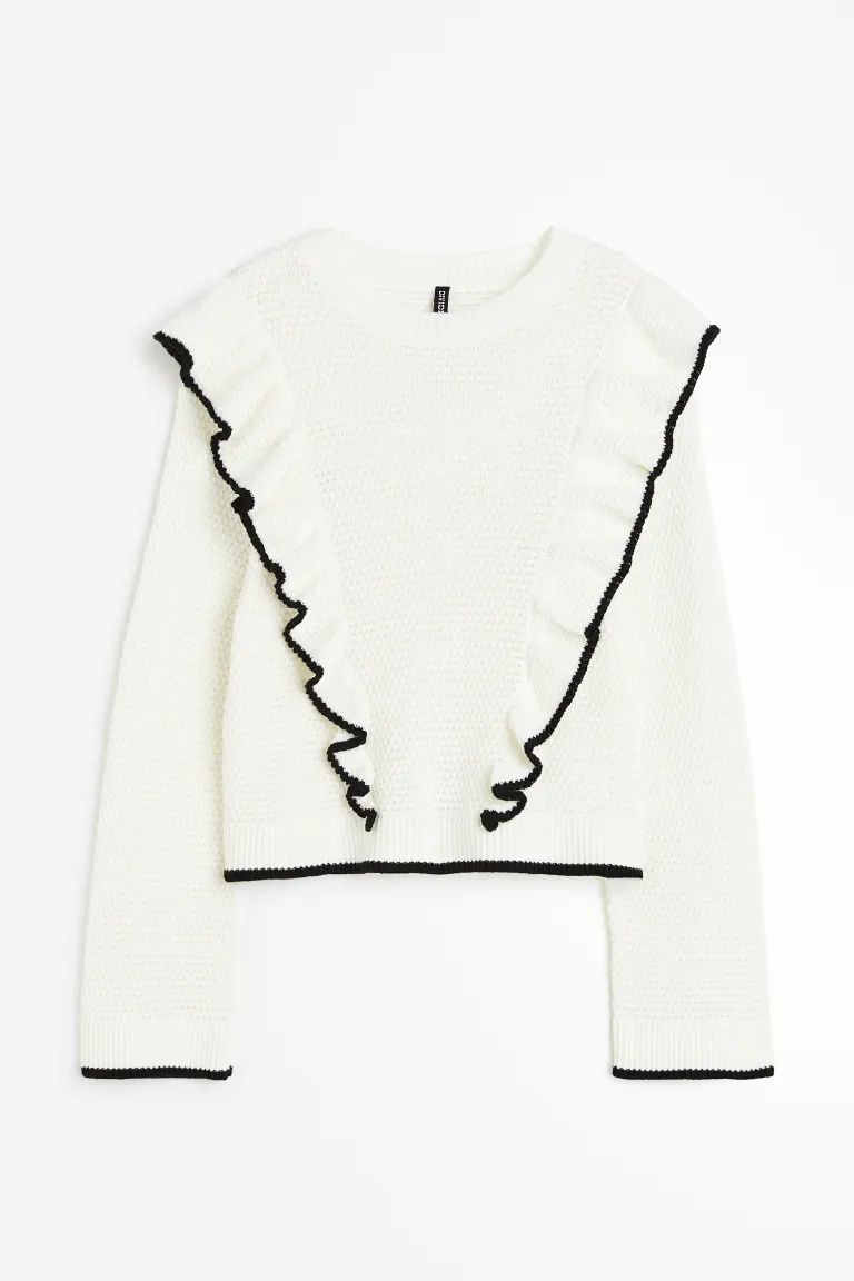 Ruffle-trimmed Textured-knit Sweater | H&M (US + CA)