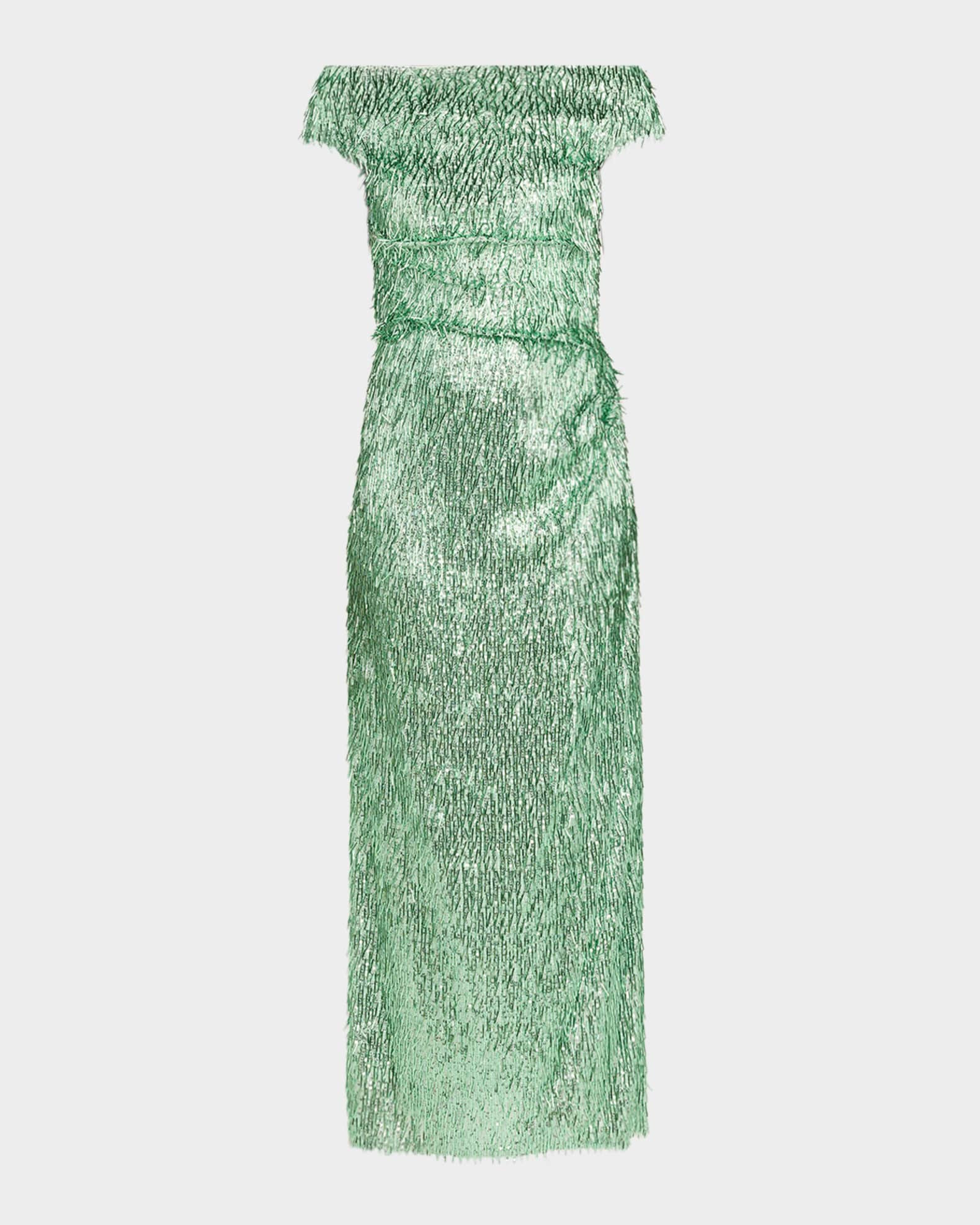 Erdem Beaded Fringe Off-The-Shoulder Midi Cocktail Dress | Neiman Marcus