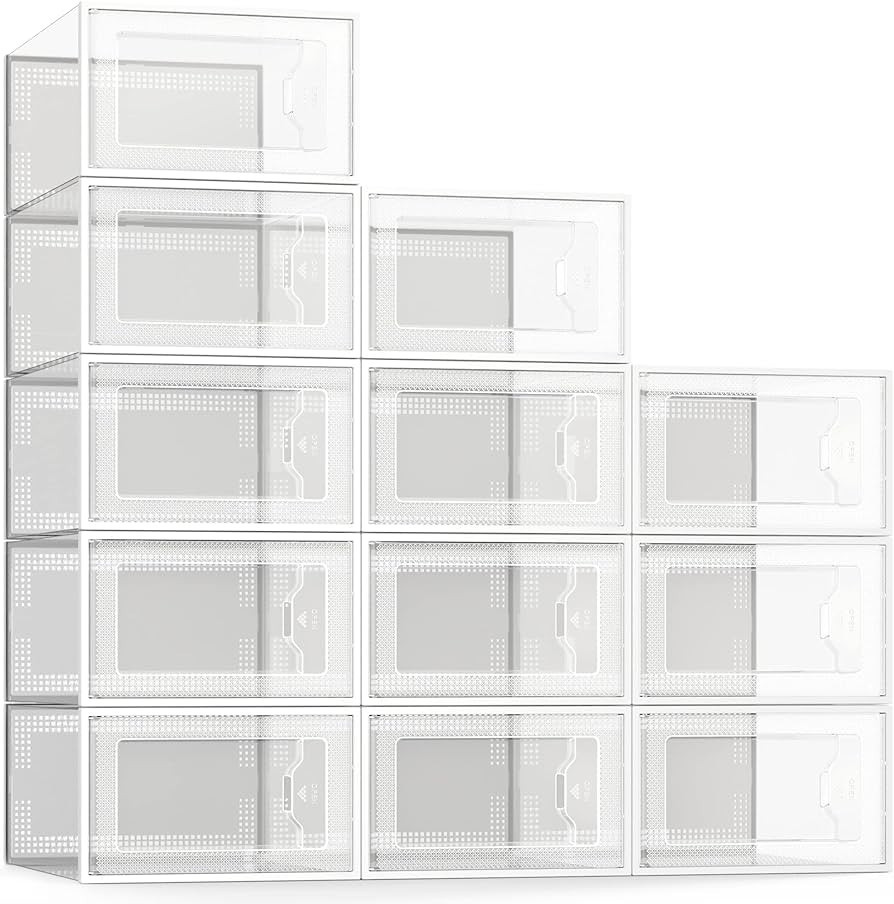SEE SPRING Large 12 Pack Shoe Storage Box, Clear Plastic Stackable Shoe Organizer for Closet, Spa... | Amazon (US)
