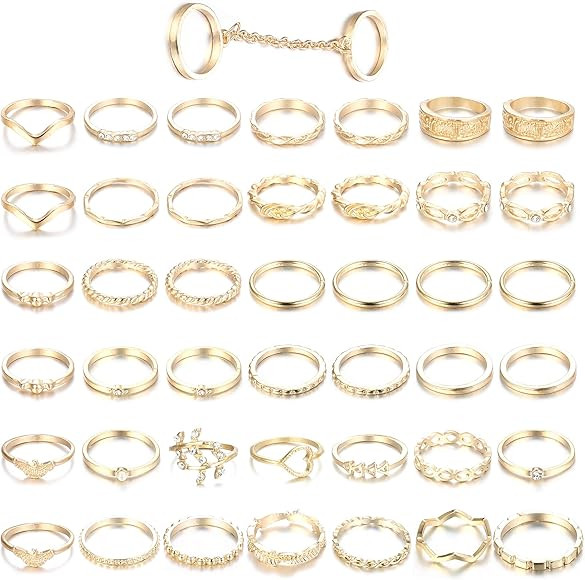 ORAZIO 43PCS Knuckle Rings for Women Mid Finger Stackable Rings Set Gold Tone | Amazon (US)