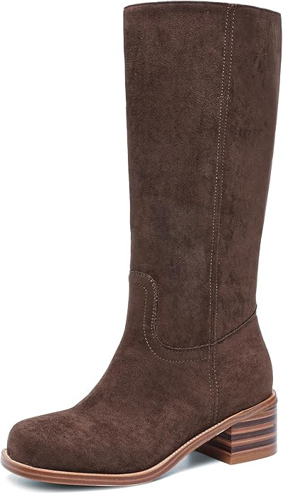 Women's Knee High Boots Square Toe Chunky Block Heel Long Boots for Women Comfortable Slip on Low... | Amazon (US)