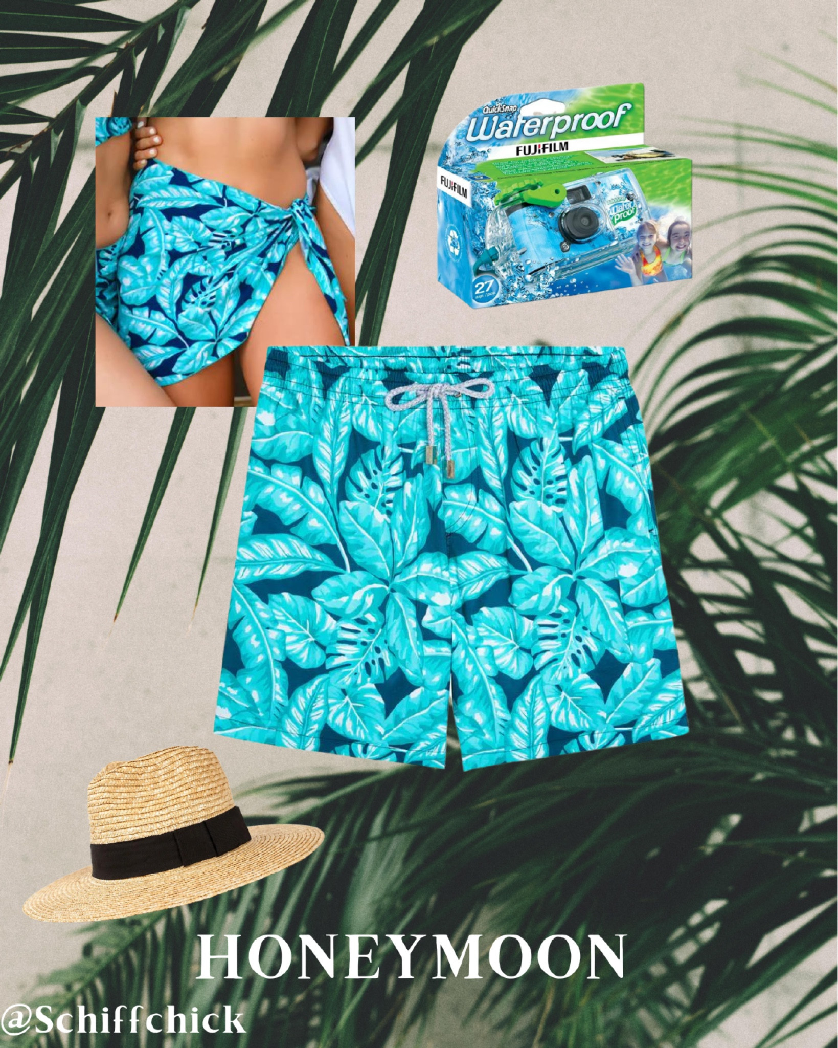 His & Hers Matching Swimsuits 
Waterproof camera
Hat 