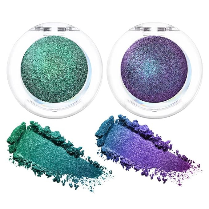 evpct 2Pcs Shimmer Teal Dark Sapphire Blue Bright Purple Multichrome Chrome Single Eye Shadow Pal... | Amazon (US)