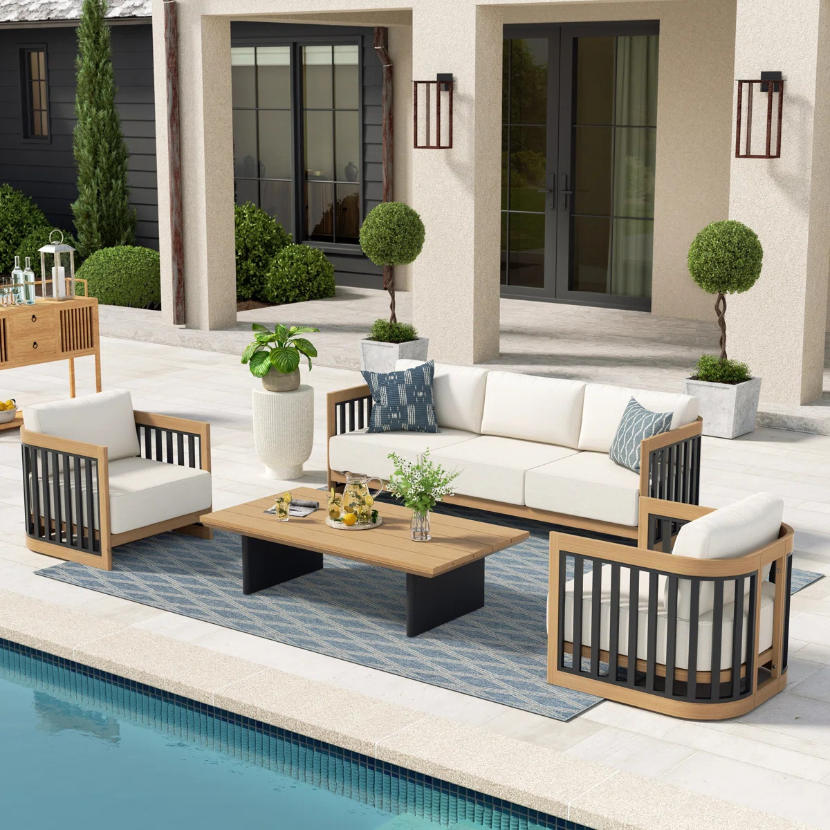 Sereno Patio 5 Person Aluminum Conversation Set With Cushions | Wayfair North America