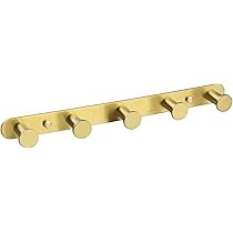 Towel Hook Rack Brushed Gold, Angle Simple SUS304 Stainless Steel Bathroom Hook Rail 5 Hooks, Utilit | Amazon (US)