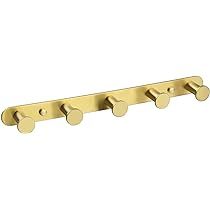 Towel Hook Rack Brushed Gold, Angle Simple SUS304 Stainless Steel Bathroom Hook Rail 5 Hooks, Utilit | Amazon (US)