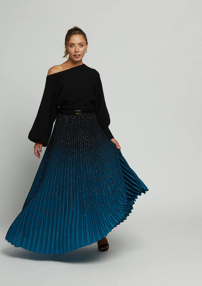 Angelique Pleated Maxi Skirt - Blue | Benaar La