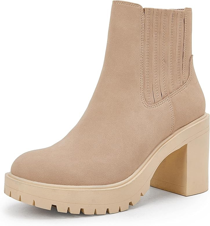 Womens Lug Sole Ankle Boots Chunky Block Heel Chelsea Accordion High Top Western Booties | Amazon (US)