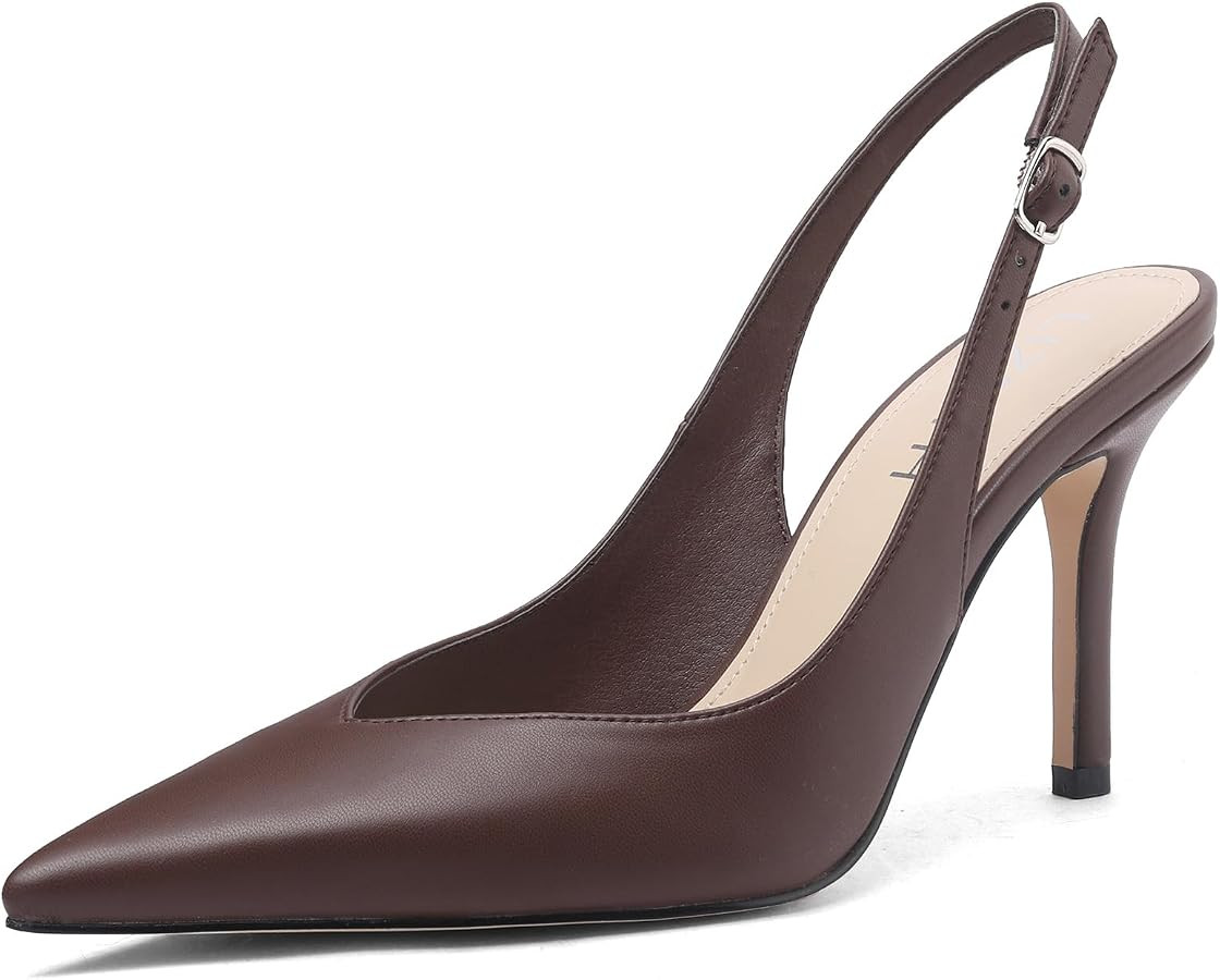 Slingback Heels for Women Pointed Toe Stiletto Pumps High Heel Dress 3.46in | Amazon (US)