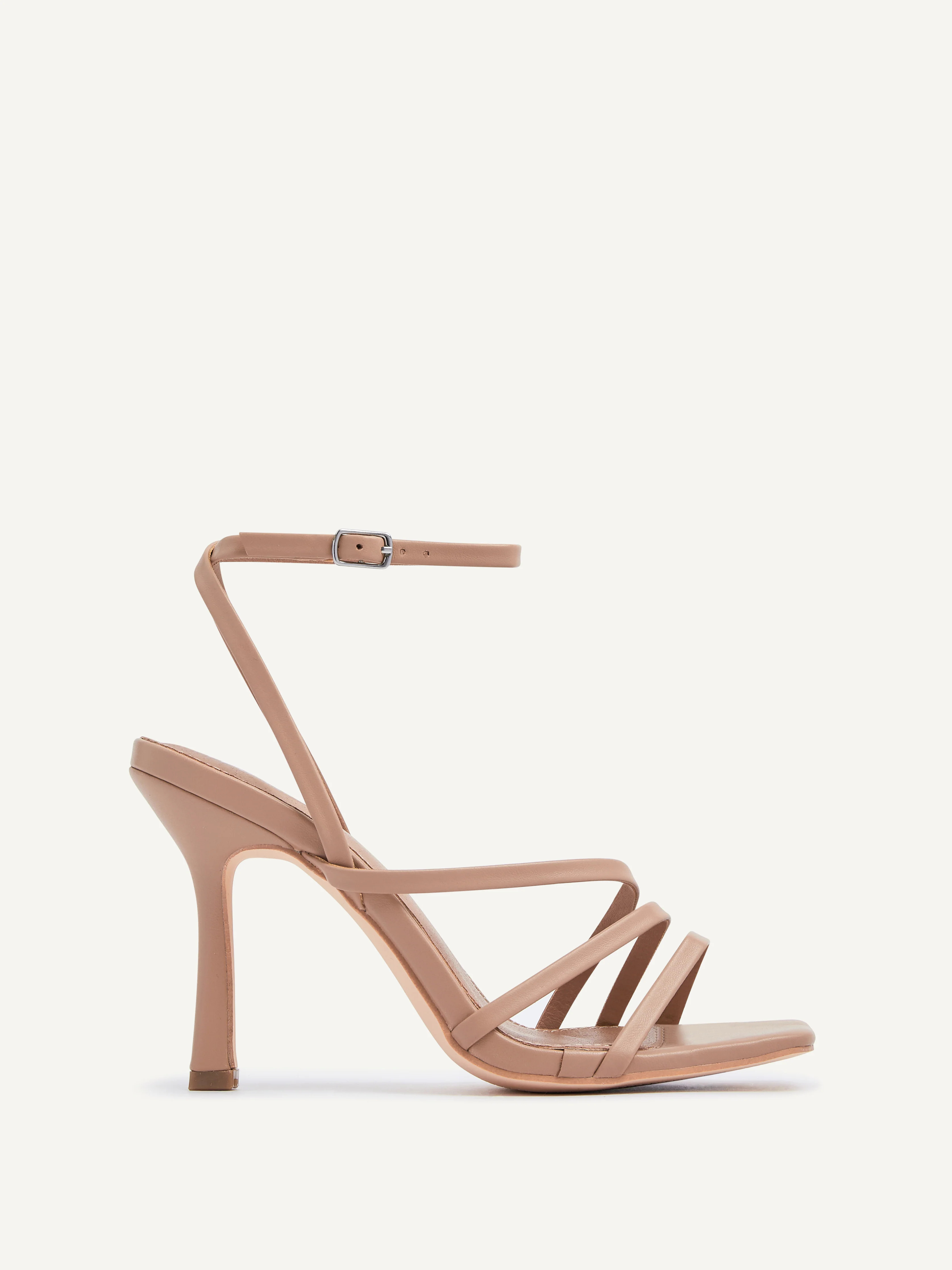 Mocha Faux Leather Strappy Heel Sandal With Ankle Strap | Linzi Shoes