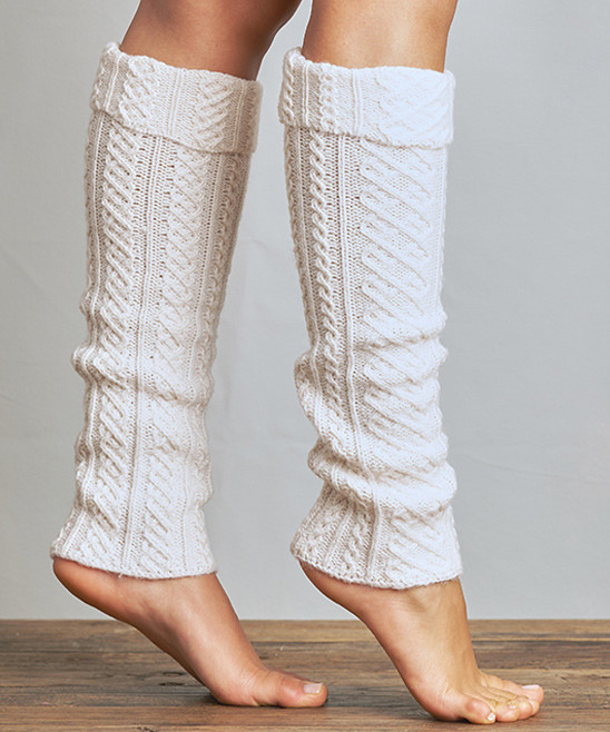 White Snow Cable-Knit Cuffed Leg Warmers - Women | Zulily