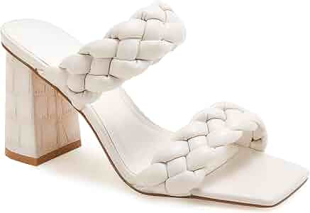 Womens Braided Heeled Sandals Backless Square Open Toe Block Strappy Slip On Slide Shoes | Amazon (US)
