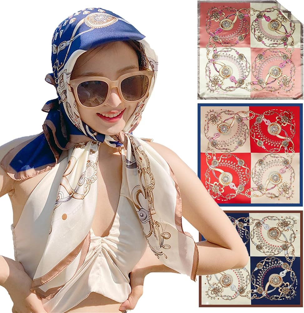 35”×35” Silk Like Head Scarf, 2/3 Pcs Large Silk Feeling Neck Scarf, Like Silk Scarf for Hai... | Amazon (US)