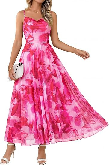 LILLUSORY Women Floral Maxi Summer Dress 2026 Flowy Elegant Spaghetti Strap Long Sundress Beach V... | Amazon (US)