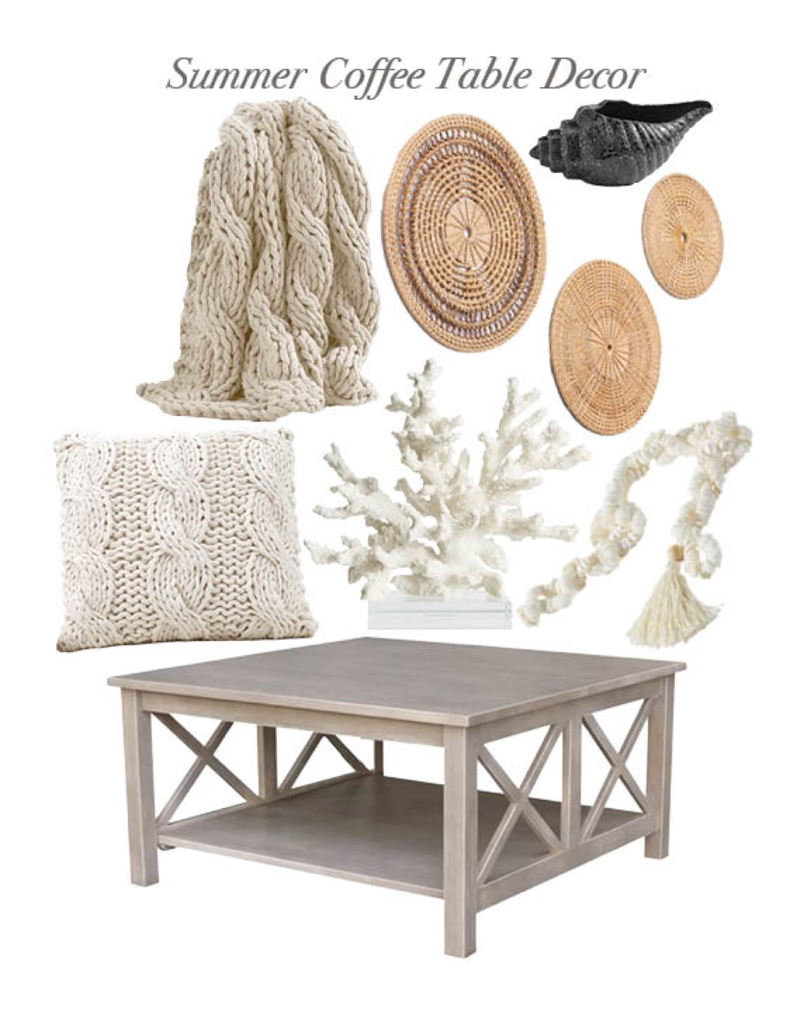 Summer coffee table decor // Pottery Barn finds // Wayfair coffee table // coastal decor 

#LTKSeasonal #LTKhome #LTKFind