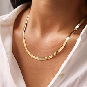 DEARMAY 14K Gold Herringbone Snake Chain Choker Necklace Necklaces for Women for Teen | Amazon (US)