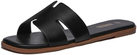 Rihero Women's Dressy Flat Sandals Comfortable Slip On Leather Slide Sandals | Amazon (US)