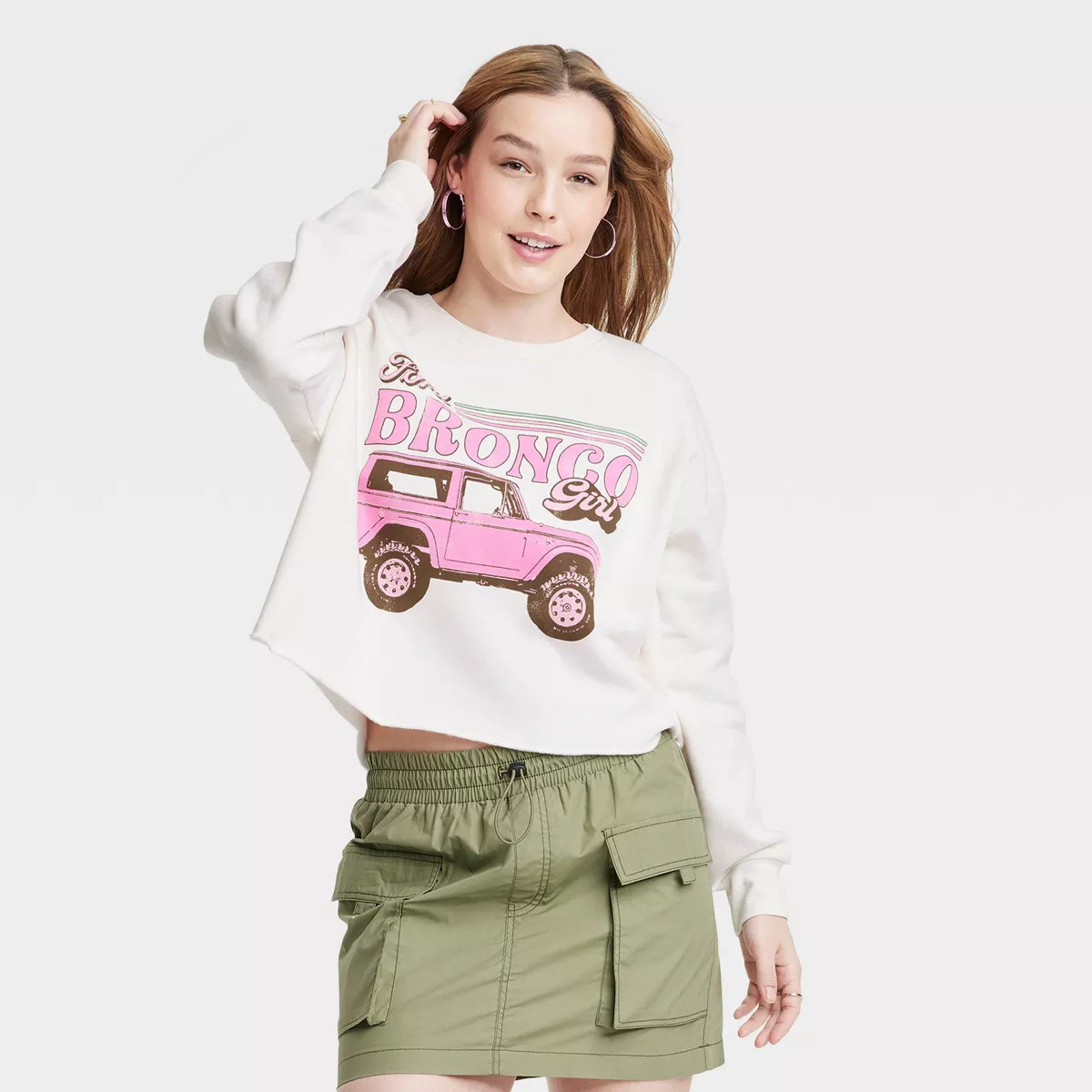 Women's Ford Bronco Girl Graphic Sweatshirt - White L | Target