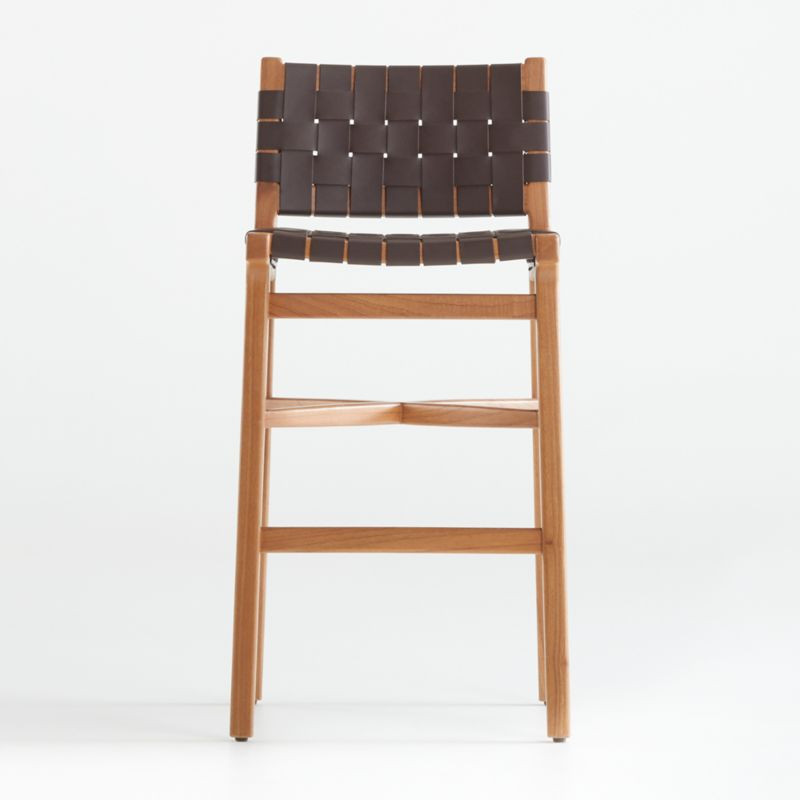 Taj Leather Strap Bar Stool + Reviews | Crate & Barrel | Crate & Barrel