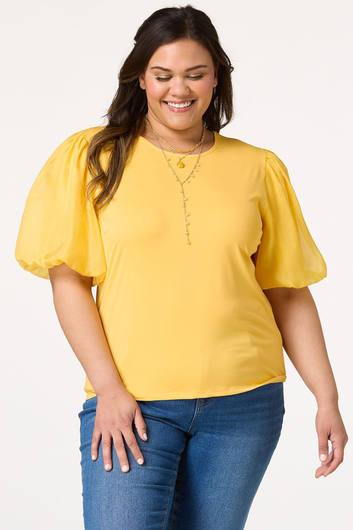Plus Size Solid Bubble Sleeve Top | Cato Fashions