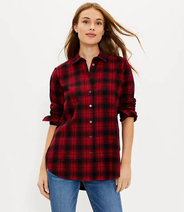 Plaid Flannel Tunic Shirt | LOFT