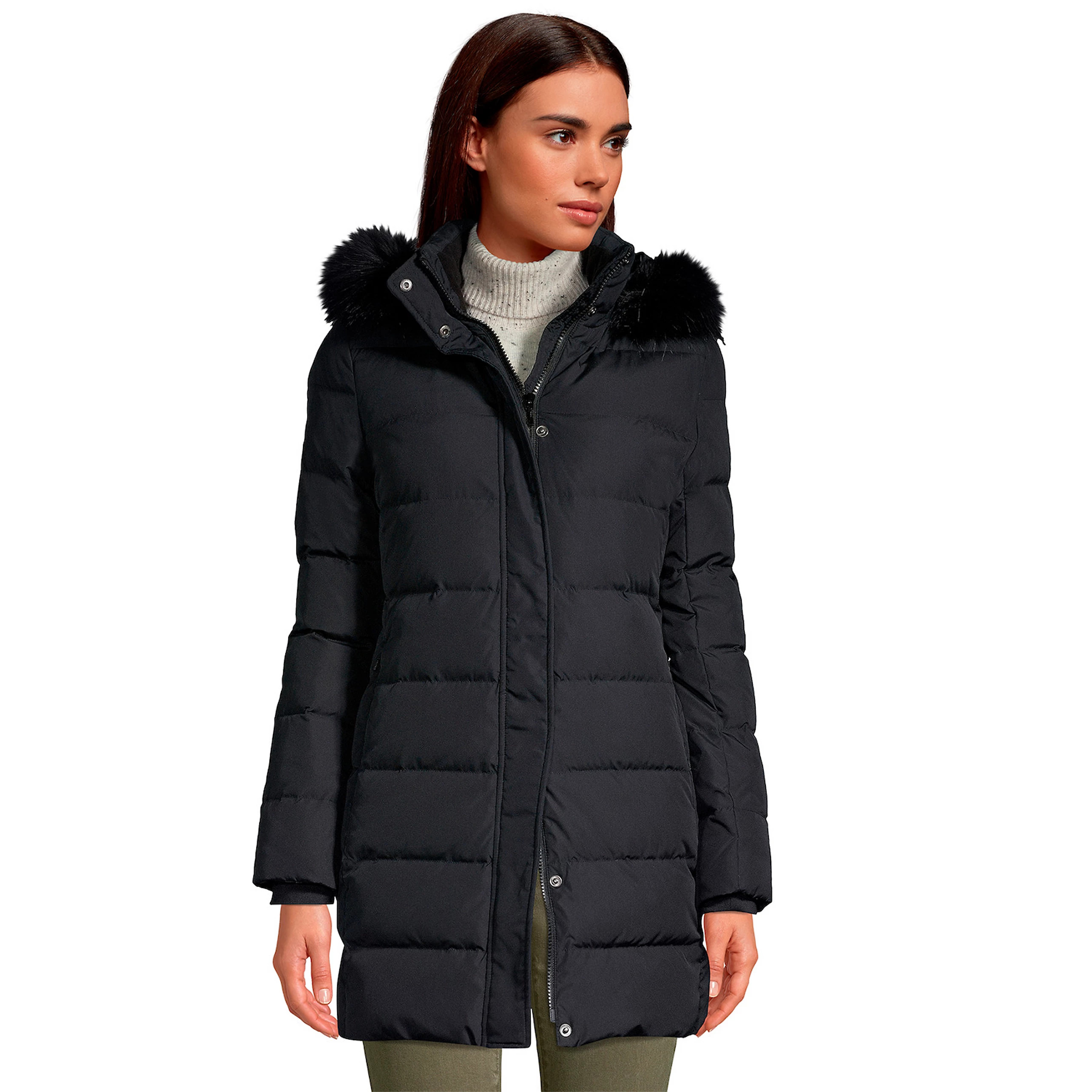 Women's Lands' End Faux-Fur Hood Long Down Coat | Kohl's