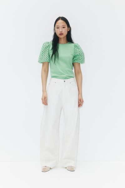 Puff-sleeved Top - Mint green - Ladies | H&M US | H&M (US + CA)