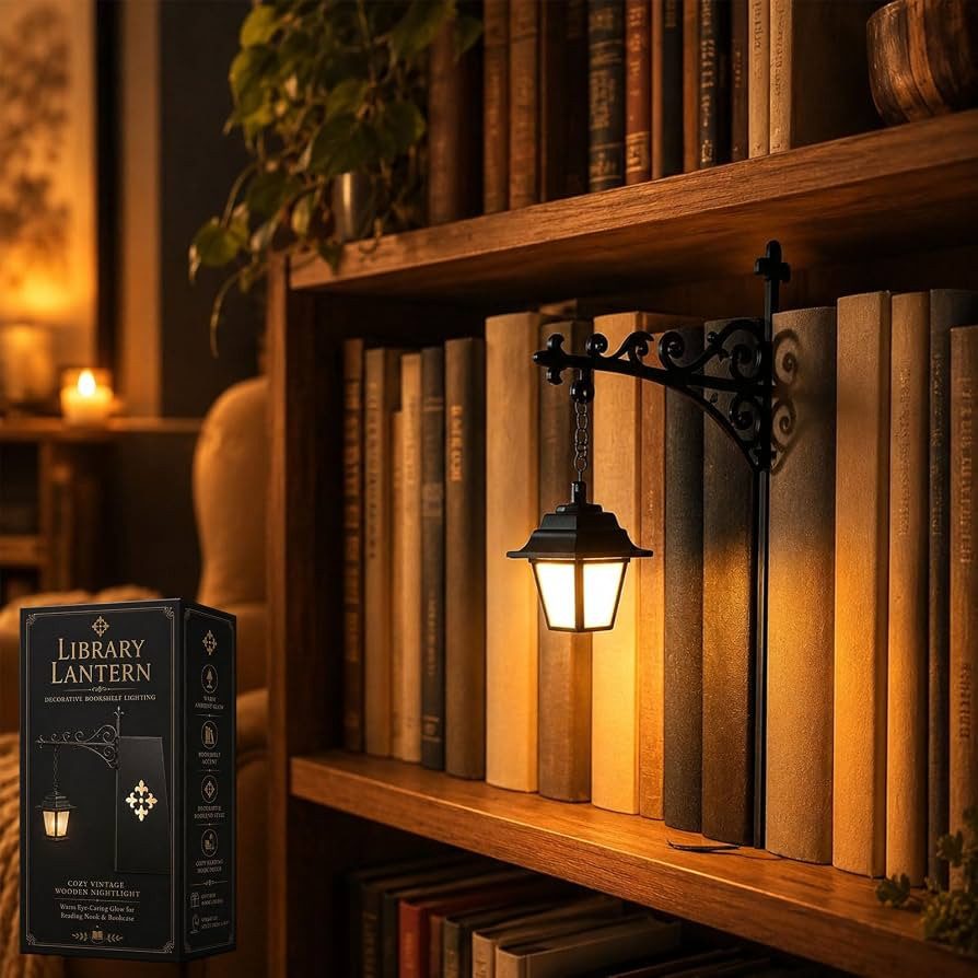 Library Lantern-Decorative Bookshelf Lighting, Cozy Vintage Wooden Nightlight, Warm Eye-Caring Gl... | Amazon (US)