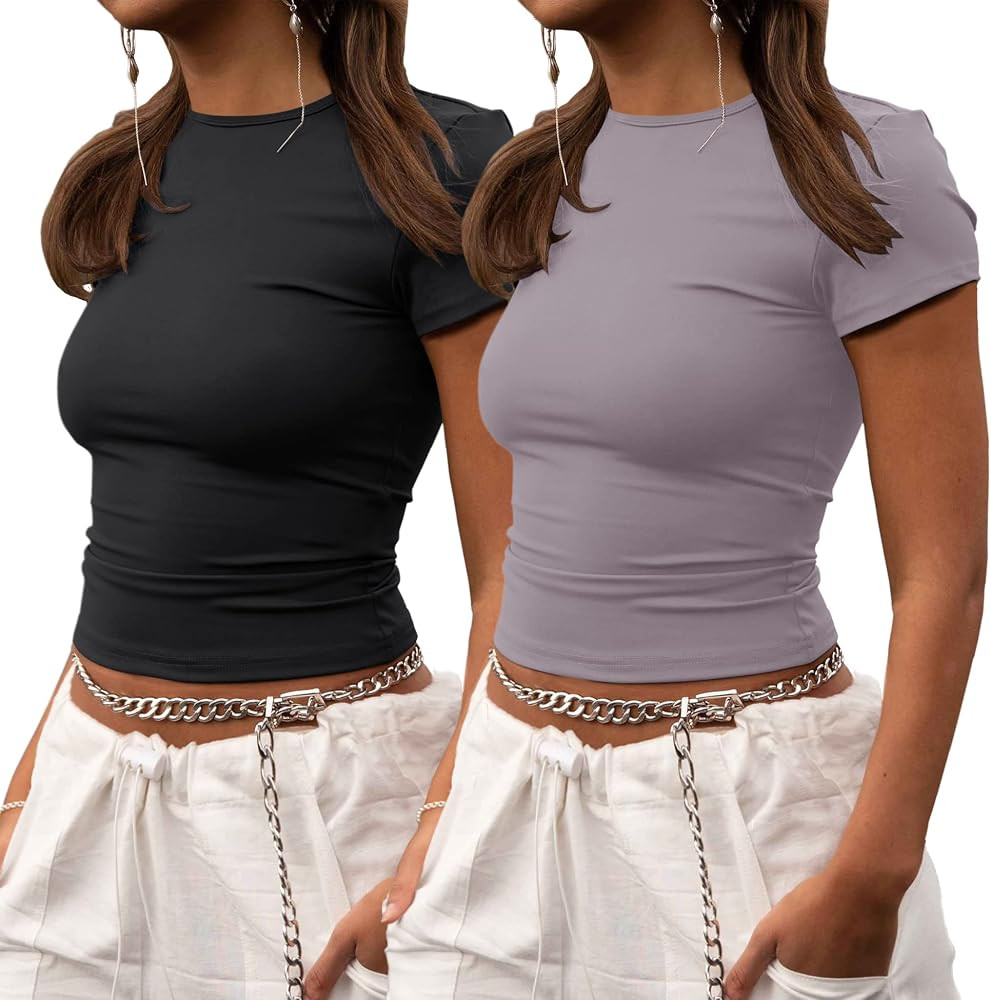 ZHENWEI Crop Workout Tops for Women Pack Summer Short Sleeve Gym Athletic Compression Shirts Cute... | Amazon (US)
