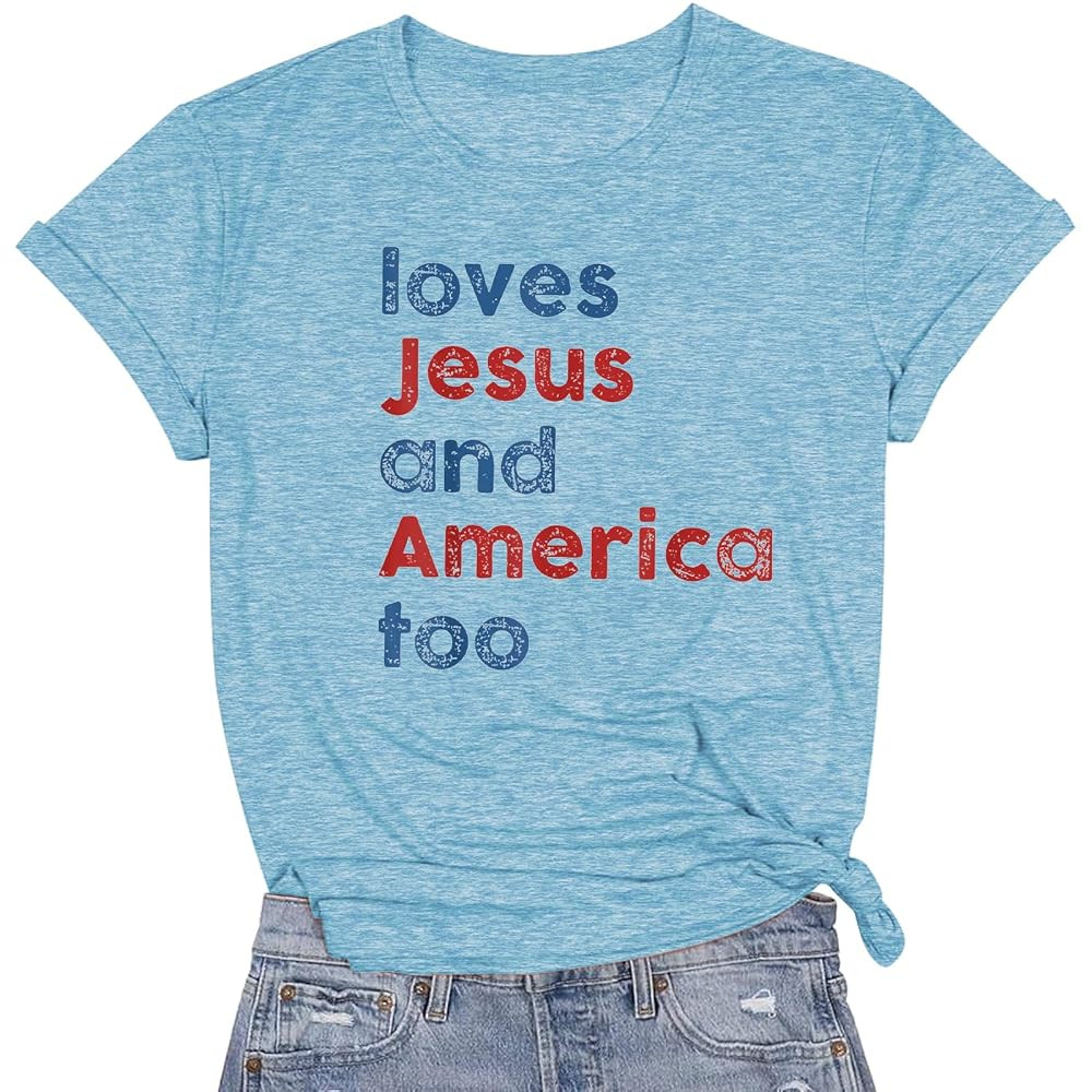 4th of July Shirt for Women American Flag Shirts Memorial Day Gift Casual Short Sleeve Tee Tops | Amazon (US)