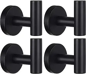Kruodop Towel Hooks for Bathroom,4 Packs Wall Mount Towel Holder,Black Matte Wall Robe Hook,Stain... | Amazon (US)