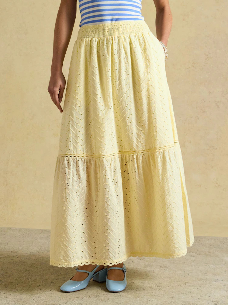 Joules Yellow Broderie Maxi Skirt | Next EU