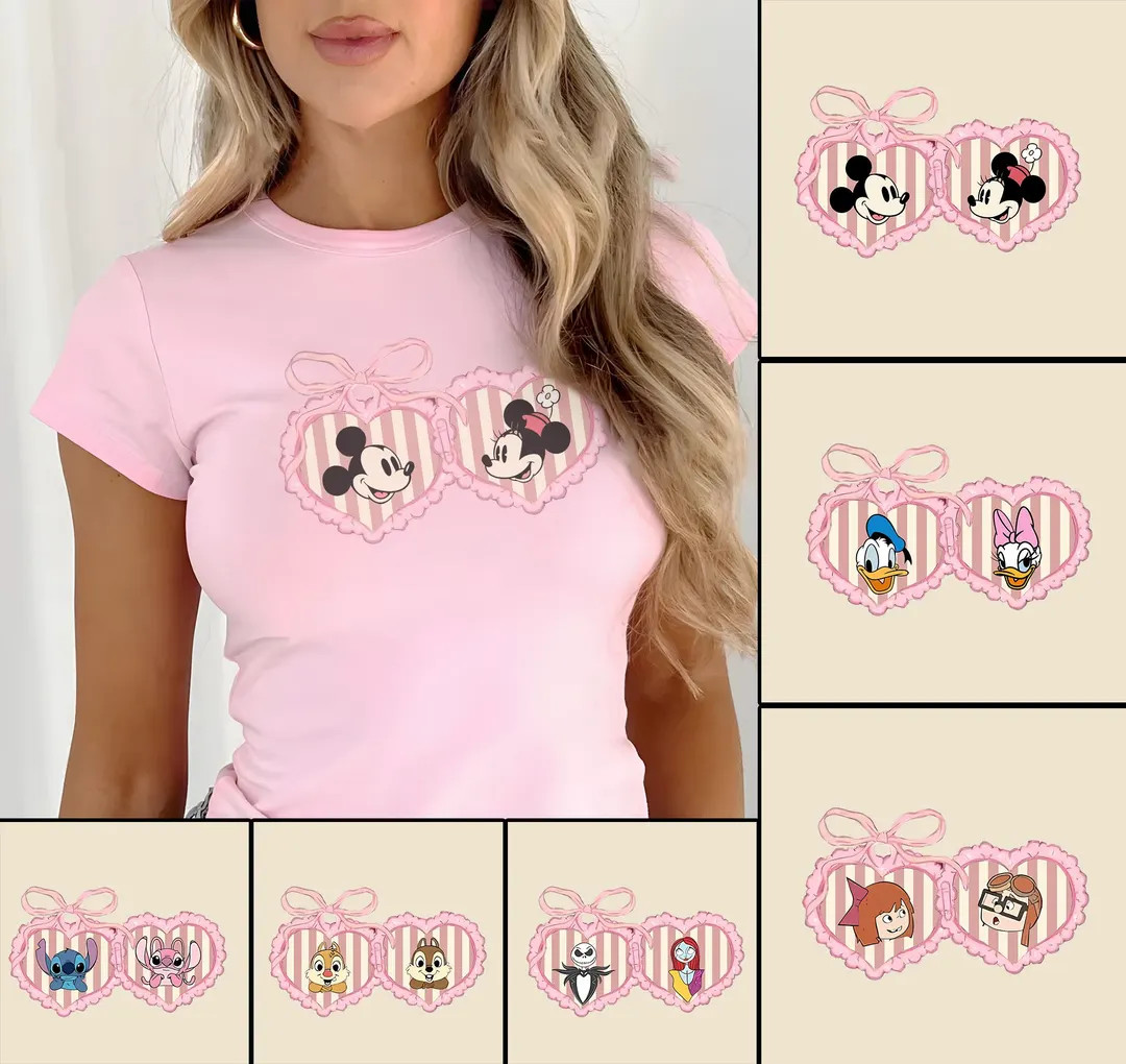 Coquette Bow Disney Locket Baby Tee, Mickey Minnie Disney Couple, WDW Disneyland Shirts, Mickey C... | Etsy (Global)