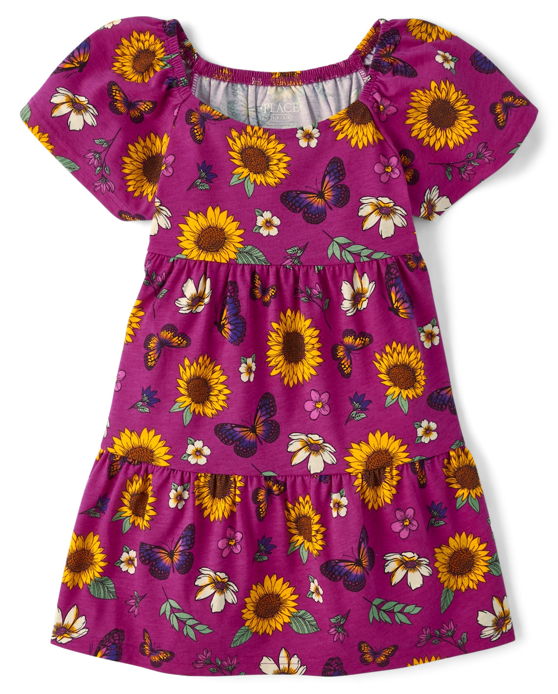 Girls Print Tiered Dress - burgundy | The Children's Place