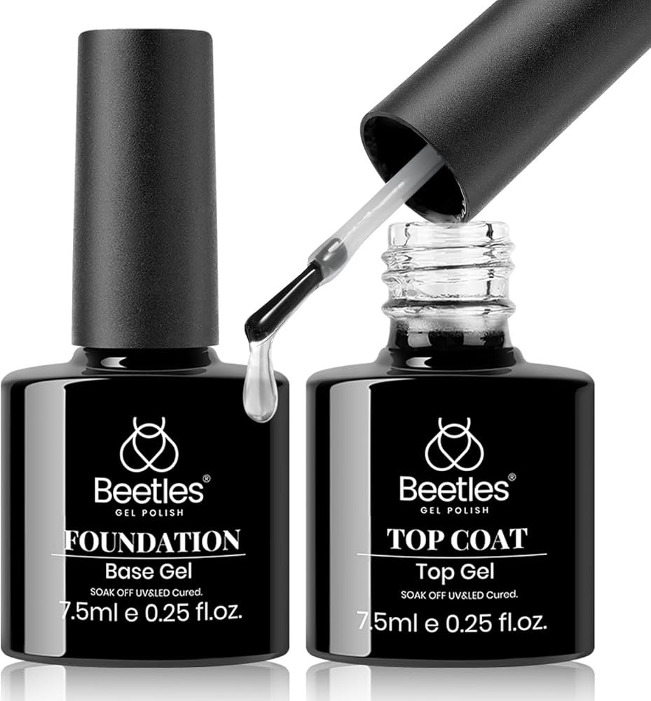 Beetles 2pcs 7.5ml No Wipe Gel Top Coat and Base Coat Set, Soak Off LED Clear Gel Base Top Gel Gl... | Amazon (US)