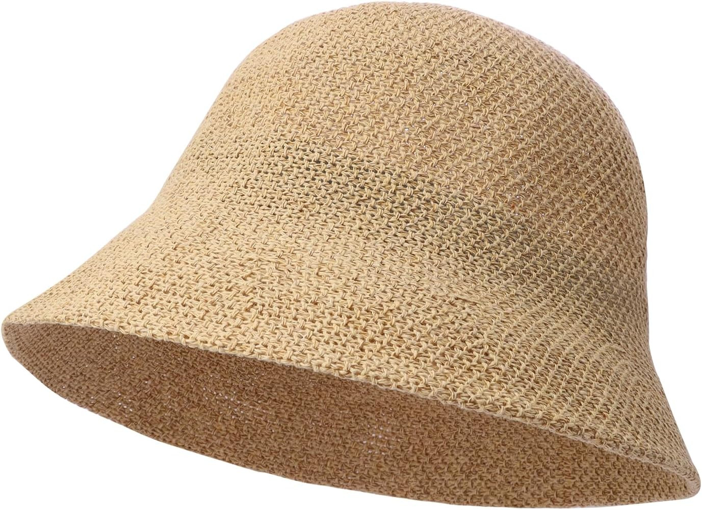 Sun Hats for Women Summer Beach Hat, Woven Bucket Hat Fashion Foldable Packable Fishing Hat | Amazon (US)
