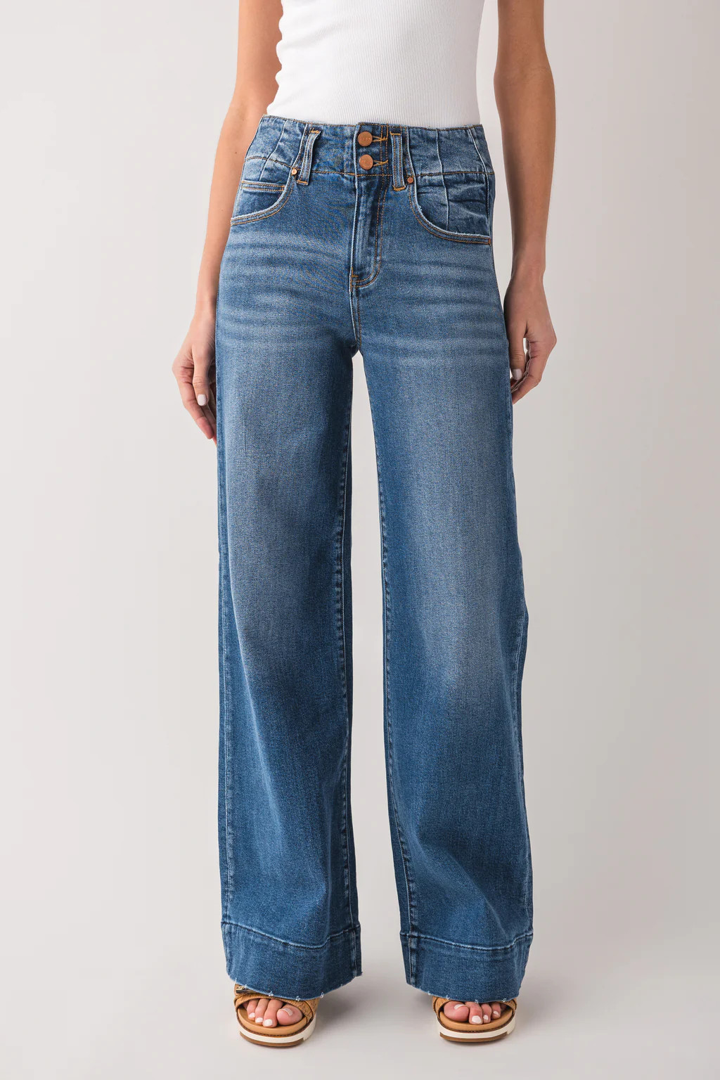 Risen Tori High Rise Double Button Trouser Jeans | Social Threads
