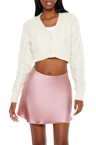 Forever 21 Women's Cropped Cardigan Sweater Cream/Multi X-Small | Amazon (US)