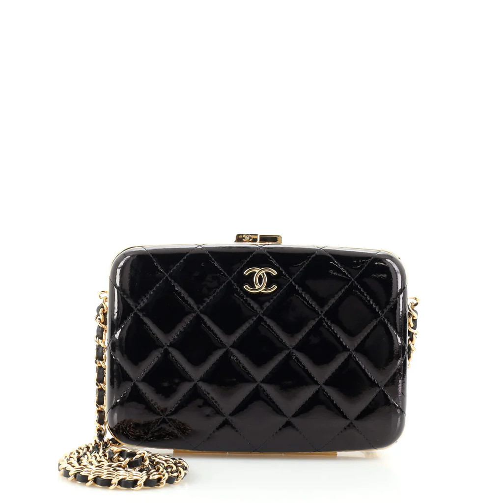 Framed Box Clutch with Chain Quilted Patent Small | Rebag